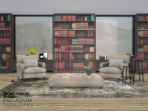 - Palladium Home Library Found in TSR Category 'Sims 4 Living Room Sets' Sims 4 Bookshelf, Sims Library, Sims 4 Office, The Sims 4 Tsr, Sims 4 Skills, Book Blog Ideas, Deco Sims, Library At Home, Sims Room