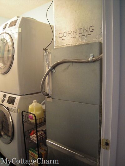 furnace unit Laundry Furnace Room Ideas, Furnace Room Makeover, Decorate A Laundry Room, First House Ideas, Furnace Room, Farmhouse Laundry Room Ideas, Laundy Room, Straw Bale House, Stackable Washer And Dryer