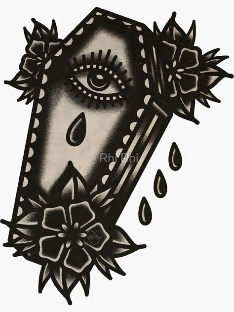 Traditional Tattoo Stickers, Coffin Tattoo, Traditional Black Tattoo, See Tattoo, American Traditional Tattoo Ideas, Traditional Tattoo Ideas, Traditional Style Tattoo, Goth Tattoo, Traditional Tattoo Sleeve