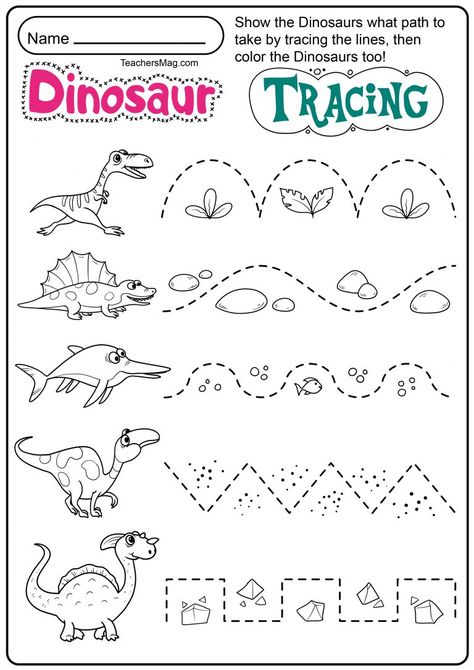 Dinosaur Letters & Number Tracing Worksheets | TeachersMag.com Mouth Sore, Dinosaur Letters, Number Trace, Dinosaur Crafts Preschool, Dinosaur Worksheets, Dinosaur Theme Preschool, Dinosaur Activities Preschool, Tracing Worksheets Free, Dinosaurs Preschool