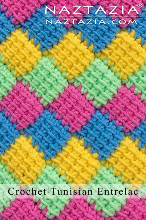 How to Crochet Tunisian Entrelac Stitch Pattern with DIY YouTube Tutorial Video by Donna Wolfe from Naztazia Naztazia Crochet Free Pattern, Enterlac Crochet, Crochet Entrelac, Tube Crochet, Entrelac Crochet, Tunisian Crochet Blanket, Tunisian Crochet Patterns, Tunisian Crochet Stitches, Crochet Tunisian