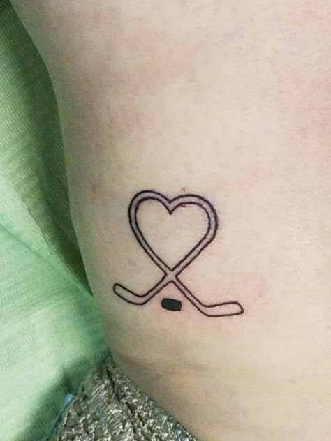 For the love of hockey tattoo Hockey Tattoo Ideas For Women, Hockey Mom Tattoo Ideas, Ice Hockey Tattoo Ideas, Small Hockey Tattoos, Hockey Goalie Tattoo, Hockey Tattoo For Women, Hockey Stick Tattoo, Ice Hockey Tattoo, Hockey Tattoo Ideas