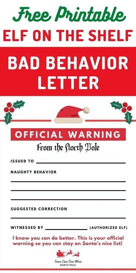 Bad Behavior Kids, Elf On Shelf Notes, Elf On Shelf Printables, Elf On Shelf Letter, Elf On The Shelf Printables, Christmas List Template, Elf Notes, Elf Names, Santa Letter Template