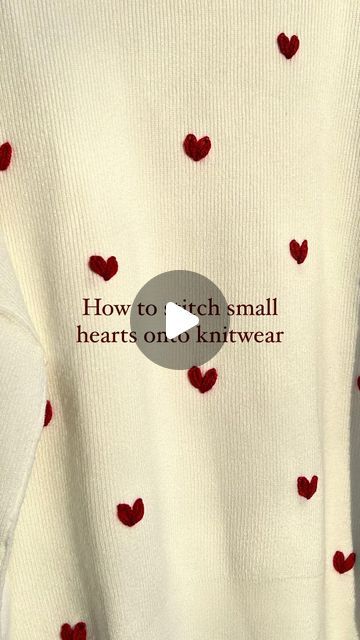 Knotty Bean Stitching Co • Hand-Embroidered Goods on Instagram: "Little hearts tutorial! This is a beginner friendly design that you can practice on a garment that’s already in your closet. Just in time for Valentine’s Day! ❤️ 🪡 #embroiderydiy #handembroidery #tutorial #embroiderytutorial #handstitching #handstitched #fortworth #fortworthmaker #reeltutorial #diytutorial #valentinescraft #valentinesdiy #valentinesday" Heart Stiching Sewing, Decorative Stiches Ideas, Hand Embroidered Valentines Sweater, Cute Embroidery Ideas For Beginners, T Shirt Embroidery Diy Tutorial, Sewing Hearts Ideas, Small Heart Embroidery Tutorial, Embroidery Stitches Heart, Embroidering A Heart