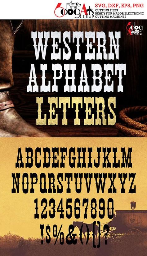 Western Cowboy Alphabet SVG DXF Vector Images Monogram Cuttable Letters Diy Vinyl Iron On Heat Press Transfer Silhouette Cricut JB-184 Font fonts #font #fonts 4.275 Cowboy Alphabet, Western Alphabet, Letter Styles, Western Ideas, Home Decor Wood Signs, Sign Lettering, Letters Diy, Western Font, Tattoo Lettering Fonts