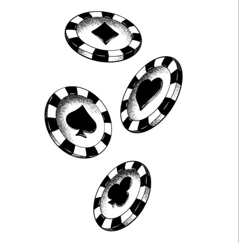 Casino Chip Tattoo, Poker Chip Drawing, Blackjack Tattoo Ideas, Card Suit Tattoos, Poker Chip Design, Poker Chips Aesthetic, Poker Chips Drawing, Roulette Wheel Tattoo Design, Poker Chip Tattoo