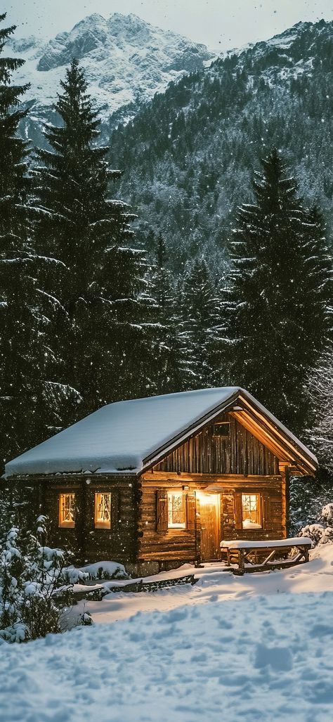 Log Cabin Snow, Snow Cabin Aesthetic, Snowy Cabin In The Woods, Winter Cabin Aesthetic, Snow Cabin, Snowy Cabin, Log Cabin Plans, Cozy Log Cabin, Cabin Aesthetic