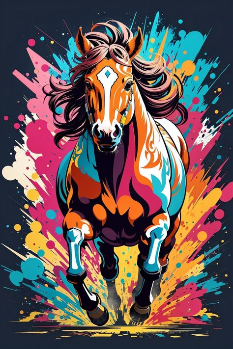 Horse Mural, Horse Art Drawing, Horse Running, Wpap Art, Modern Art Canvas Painting, Colorful Graffiti, Motif Art Deco, Graffiti Illustration, Abstract Horse