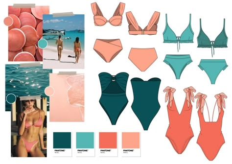 Fashion Portfolio Layout, Fashion Trend Board, Pantone Colours, Fashion Design Books, Beachwear Collection, Swimsuit Collection, Technical Drawings, Fashion Design Portfolio, Design Hoodie