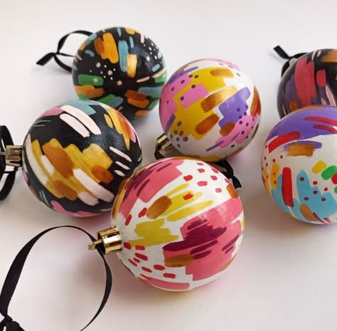 Abstract Christmas Ornaments, Painted Baubles, Ceramic Baubles, Holiday Crafts Decorations, Hand Painted Bauble, Christmas Party Crafts, Handpainted Christmas Ornaments, Christmas Color Palette, Paper Christmas Decorations