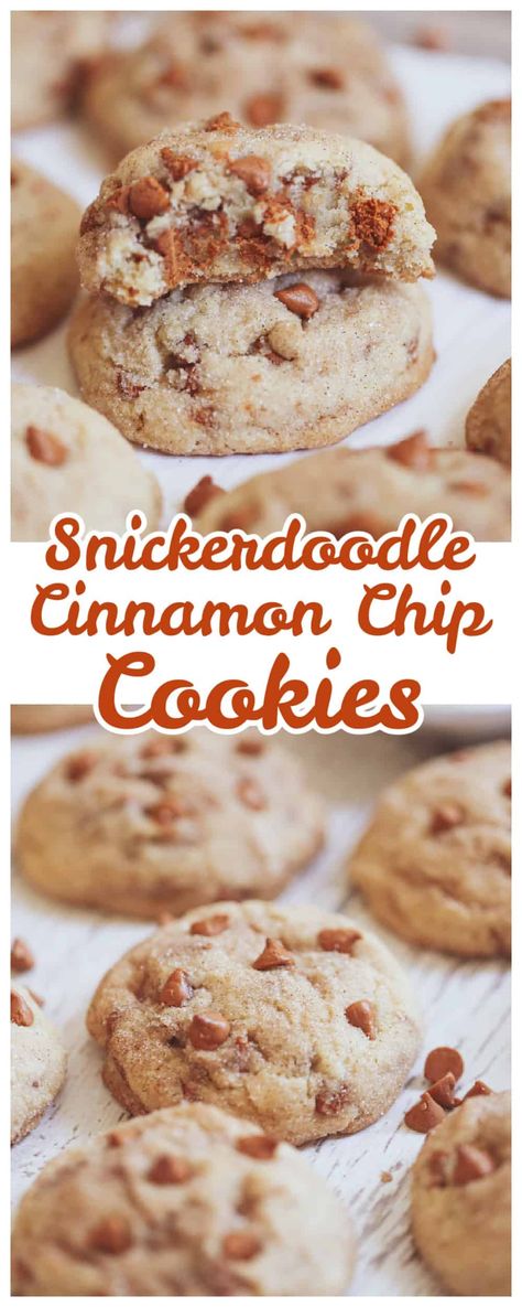 These soft, thick and chewy snickerdoodle cookies are deliciously loaded with cinnamon chips and rolled in cinnamon sugar to give them crispy edges in every bite!  If you love snickerdoodles, I guarantee you'll love these cinnamon sugar delights for your fall and holiday baking!  Each of these cookies are a full quarter cup scoop of cookie dough, so it's the perfect cookie size for satisfying snacking!   #snickerdoodle #cookies #cinnamon #christmascookies #cinnamonsugar #classiccookies Cinnamon Chip Cookies, Cinnamon Chip Recipes, Chewy Snickerdoodle Cookies, Mini Recipes, Cookies Cinnamon, Cookie Board, The Perfect Cookie, Snickerdoodle Cookies, Cinnamon Cookies