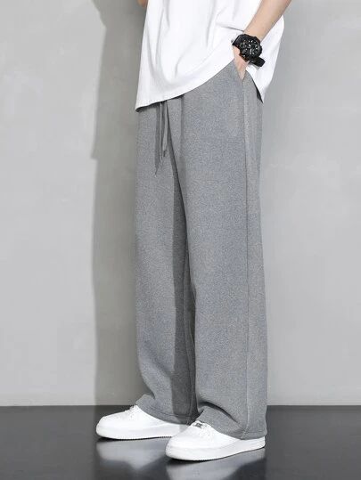 Is That The New Guys Slant Pocket Drawstring Waist Pants ??| ROMWE USA Mens Baggie Pants, Straight Leg Sweatpants Men, Gray Men Outfit, Loose Pants Outfit Men, Men’s Pants, Grey Pants Outfit Men, Grey Outfit Men, Grey Sweatpants Outfit Men, Men Sweatpants Outfit