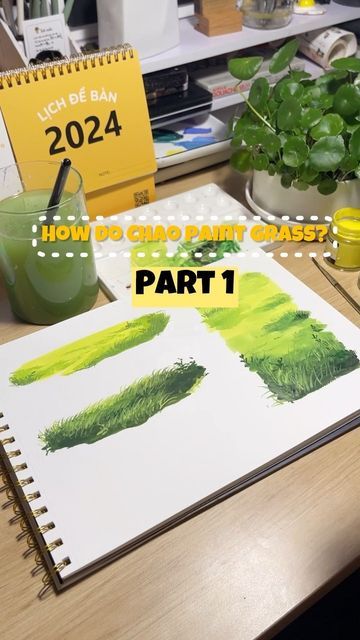 Nature Painting Tutorial, Gouache Painting Techniques, Gouache Tutorial, Art Gouache, Grass Painting, Landscape Painting Tutorial, Art Tutorials Watercolor, Poster Color, Art Painting Tools