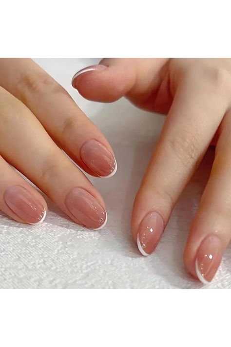 24 Pcs Blush Ombre Press on Nails Short Almond - YEFIUO Winter Fall Oval Fake Nails Press ons White French Nail Tip Design Full Cover False Nails Glue on Nails Stick on Nails Acrylic Gel Nail Art Kit White French Nails, Nail Tip Designs, Nagel Tips, Nail Type, Nail Art Kit, Girls Nails, Stick On Nails, Nail Art Hacks, False Nail