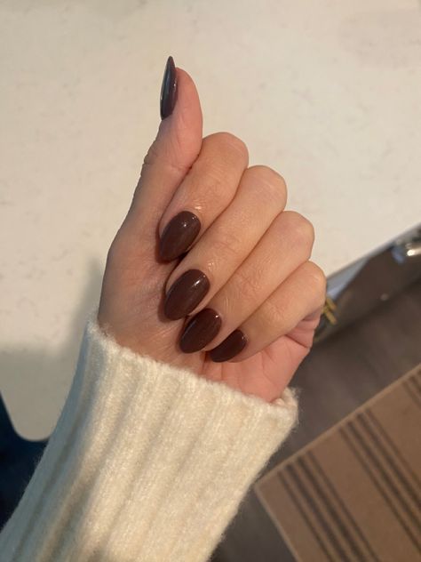 Dark Brown Nails Acrylic, Dark Brown Nails Designs, Short Burgundy Nails, Shellac Nails Fall, Oval Acrylic Nails, Brown Acrylic Nails, Kutek Disney, Wine Nails, Pumpkin Nails