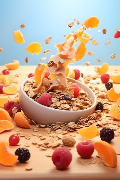 A 3d image of granola | Premium Photo #Freepik #photo #muesli #oatmeal #granola #breakfast-cereal Cereal Photography, Cereals Photography, Granola Photography, Instant Porridge, Oatmeal Granola, Ad Sports, Healthy Cereal, Granola Breakfast, Granola Cereal