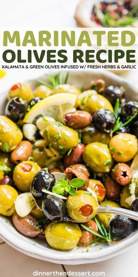 Olive Oil Marinade, Yummy Lunch Recipes, Olive Appetizer, Pickled Olives, Vegan Snack Recipes, Marinated Olives, Olive Salad, Olive Recipes, Elegant Appetizers