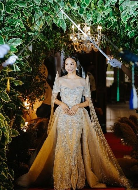 Modern Filipiniana Gown Prom, Philippine Wedding Dress, Filipino Debut, Philippines Dress, Modern Filipiniana Gown, Filipiniana Wedding Dress, Filipiniana Wedding Theme, Debut Theme, Modern Filipiniana Dress