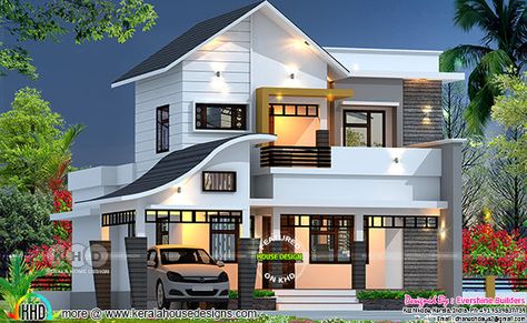 2100 sq-ft 4 bedroom mixed roof house plan 2100 Sq Ft House Plans, House Elevations, Two Story House Design, House Roof Design, Kerala House, Small House Elevation, Small House Elevation Design, Roof House, Plans Architecture