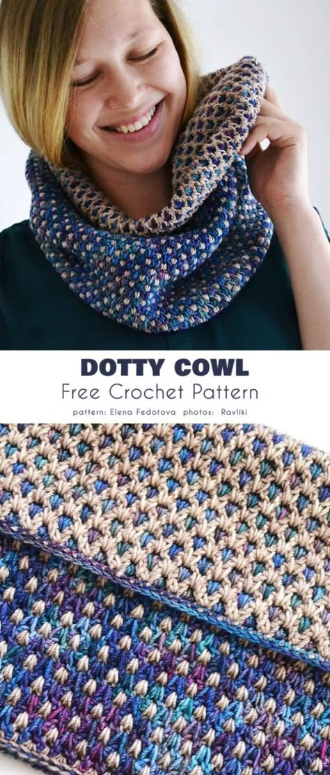 Dotty Cowl Free Crochet Pattern Crochet Star Stitch Cowl, Cowl Crochet, Crochet Cowls, Easy Knitting Projects, Crochet Scarfs, Crochet Simple, Crochet Blog, Cowl Pattern, Cowl Scarf