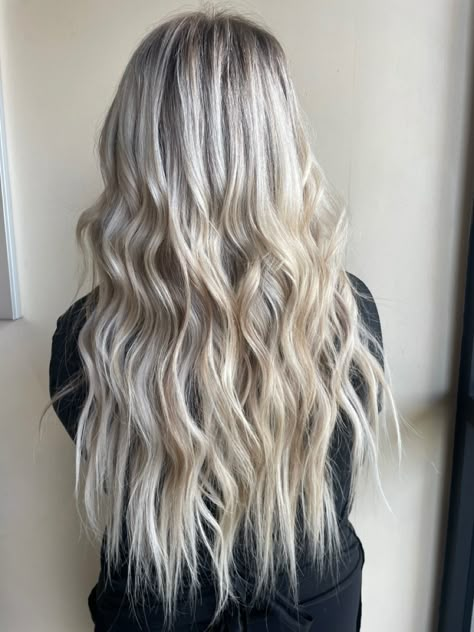 Platinum Blonde Extensions, Utah Hair Curls, Utah Curls Long Hair, Utah Girl Curls, Hair Icy Blonde, Utah Curls, Blonde Hair Curls, Blonde Hair Curled, Utah Hair