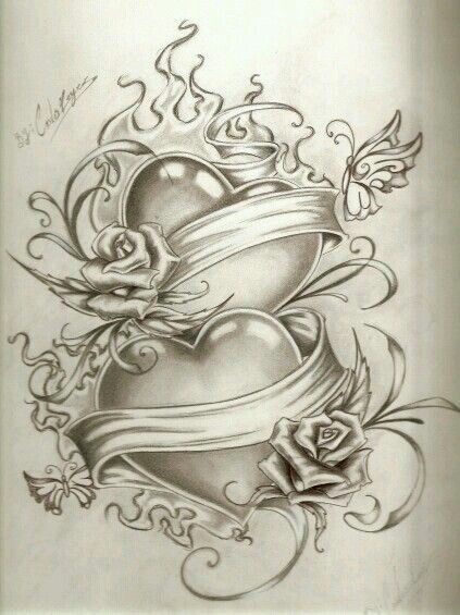 2 hearts Rose Drawing Tattoo, Remembrance Tattoos, Prison Art, Cholo Art, Chicano Drawings, Inspiration Tattoos, 2 Hearts, Sketch Tattoo Design, Heart Tattoo Designs