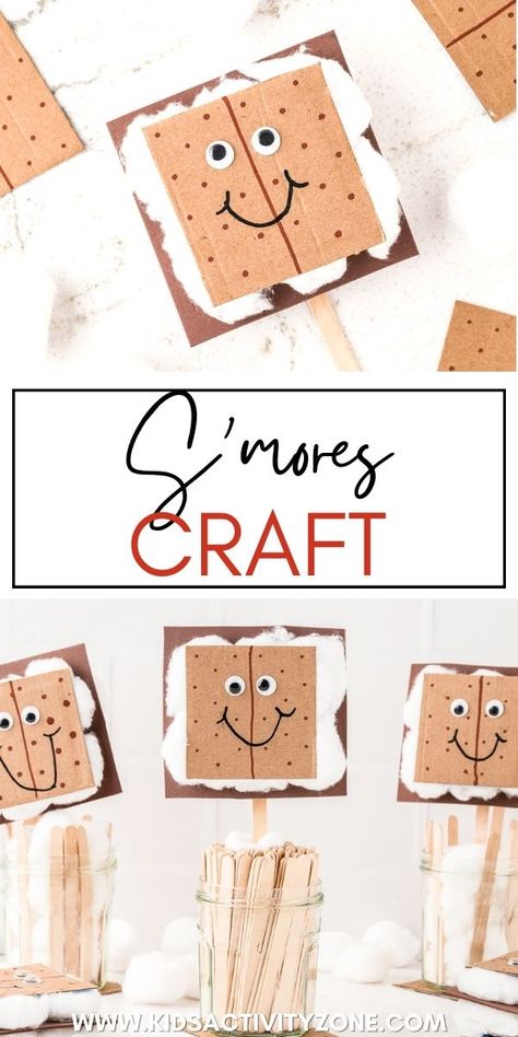 Camping Art Projects For Kids Preschool Craft Ideas, Camping Themed Art For Kids, Summer Treats Crafts For Toddlers, Camping Art Toddlers, Camping Crafts For Kids Toddlers, S’mores Craft Preschool, Camping Arts And Crafts For Toddlers, Easy Camp Crafts For Kids, Smores Craft For Toddlers