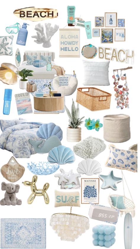 Pink And Blue Beach Bedroom, Beach Room Ideas Theme Bedrooms, Aqua Room Decor, Beachy Bathroom Ideas, Room Ideas Beach, Beach Room Ideas, Blue Room Inspiration, Surf Room Decor, Ocean Room Decor