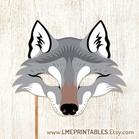 Gray Wolf Mask Printable Halloween Costume Woodland Party - Etsy Husky Birthday, Woodland Halloween, Diy Party Photo Booth, Halloween Birthday Decorations, Printable Halloween Masks, Printable Animal Masks, 4de Verjaardag, Photo Booth Props Birthday, Mask Printable