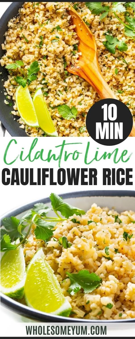 Lime Cauliflower Rice, Cauliflower Rice Recipe, Cilantro Lime Cauliflower Rice, Carb Sides, Low Carb Side, Keto Dishes, Cauliflower Rice Recipes, Wholesome Yum, Keto Sides