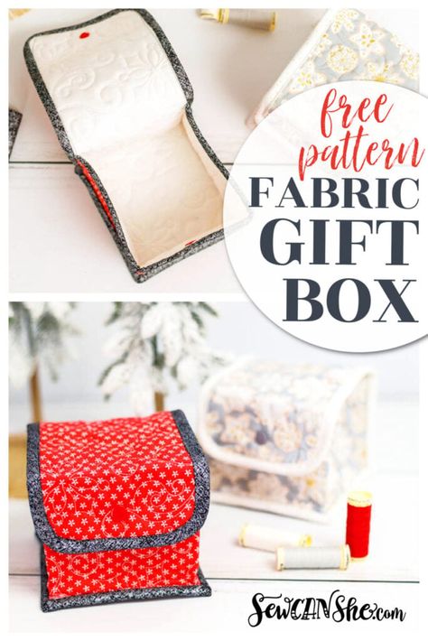 How to Make a Fabric Gift Box: Free Sewing Pattern Box Sewing Pattern, Sew Can She, Birthday Gift Boxes, Gifts To Sew, Holiday Sewing, Straight Line Quilting, Free Sewing Pattern, Fabric Boxes, Box Patterns