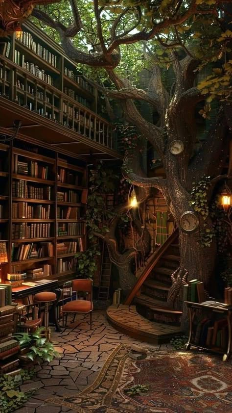 Magical Library, Magical House, الفن الرقمي, Magic House, Fantasy Rooms, Dream Library, Fantasy Homes, Book Wallpaper, Fantasy House