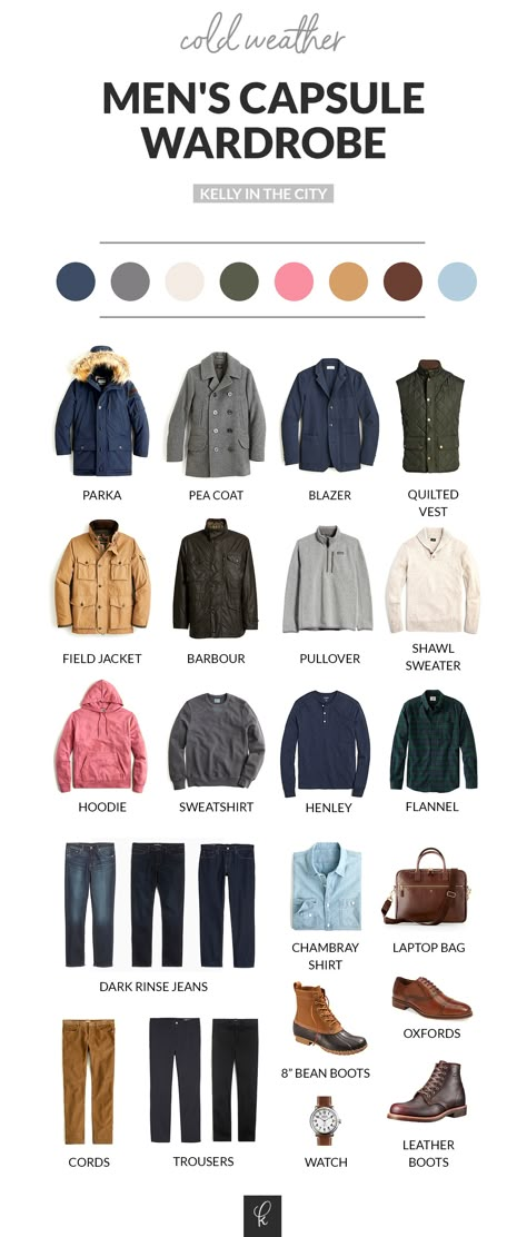 The Preppy Man's Cold Weather Capsule Wardrobe Mens Capsule Wardrobe Fall Winter, Men’s Fall Capsule Wardrobe, Mens Fall Capsule Wardrobe, Cold Weather Capsule Wardrobe, Cold Weather Capsule, Winter Travel Capsule Wardrobe, Minimalist Wardrobe Men, Capsule Wardrobe For Men, Capsule Wardrobe Men