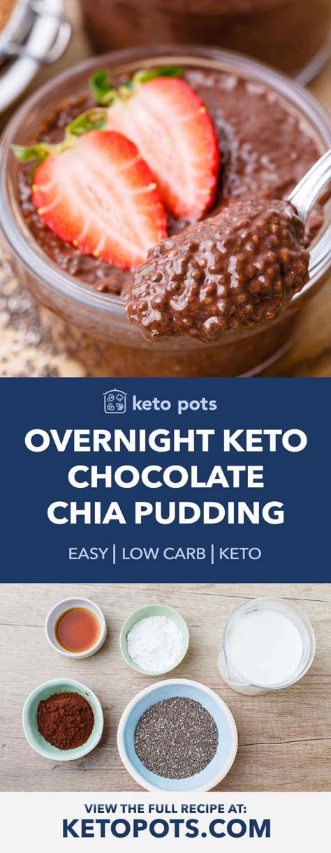 Breakfast-worthy Overnight Keto Chocolate Chia Pudding - Keto Pots Keto Chocolate Chia Pudding, Chia Pudding With Almond Milk, Recipe With Almond Milk, Pudding With Almond Milk, Chia Seed Pudding Recipe, Keto Chia Pudding, Chocolate Chia Seed Pudding, Desayuno Keto, Chocolate Chia Pudding