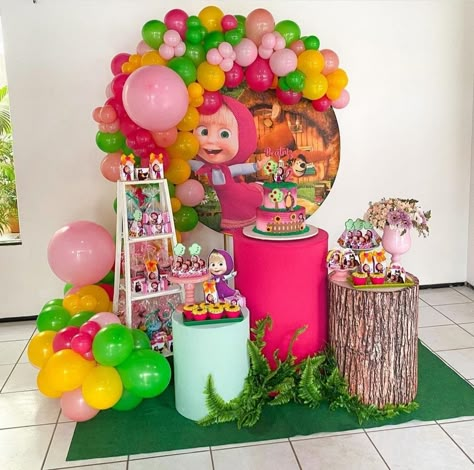 Masha And The Bear Decoration, Marsha And The Bear, Disney Princess Birthday Party, Bear Birthday Party, Disney Princess Birthday, 2nd Birthday Party Themes, Girl Birthday Themes, Masha And The Bear, Birthday Balloon Decorations