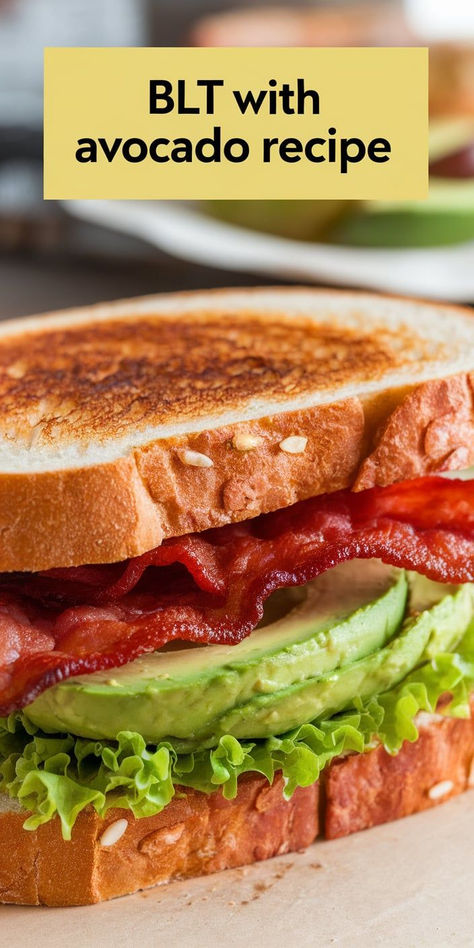 This BLT with Avocado is a delicious twist on the classic! Creamy avocado, crispy bacon, fresh lettuce, and juicy tomatoes all piled onto toasted bread for the perfect bite. Perfect Blt, Avocado Recipe, Classic Sandwich, Toasted Bread, Juicy Tomatoes, Ripe Avocado, Avocado Recipes, Crispy Bacon, Family Favorites