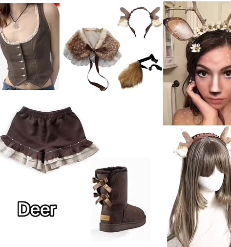 Thumper Halloween Costume, Deer Outfit Costume, Bambi Costume Halloween, Bambi And Thumper Costume, Winter Costumes Ideas, Innocent Halloween Costumes, Fawn Costume Women, Deer Outfit Halloween Costume Ideas, Brown Hair Costume Ideas Halloween