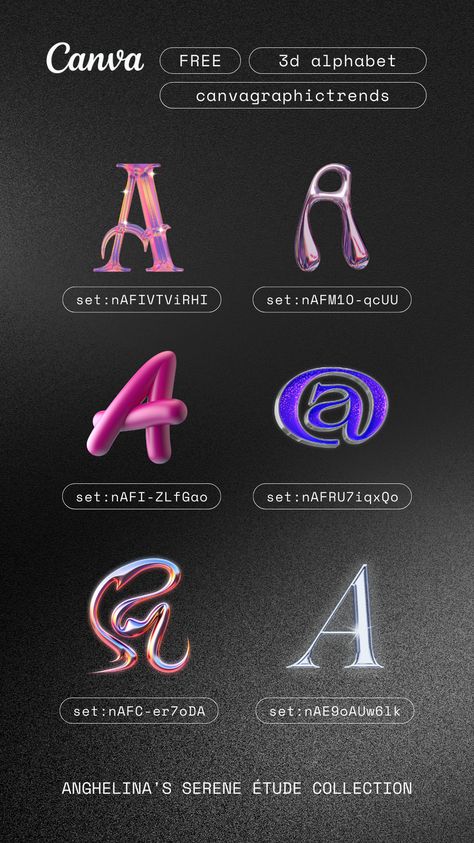 Are you in search of some fresh design inspiration? Look no further! I've scoured Canva's library to bring you a handpicked selection of trendy 3D alphabet collections that are sure to make your projects pop! Check out the template to copy the set codes and start designing now! Girly Canva Fonts, 3d Tipografi, Wm Logo, Girly Logo, الفن الرقمي, Elements Canva, Keyword Elements Canva, Graphic Shapes Design, Graphic Shapes