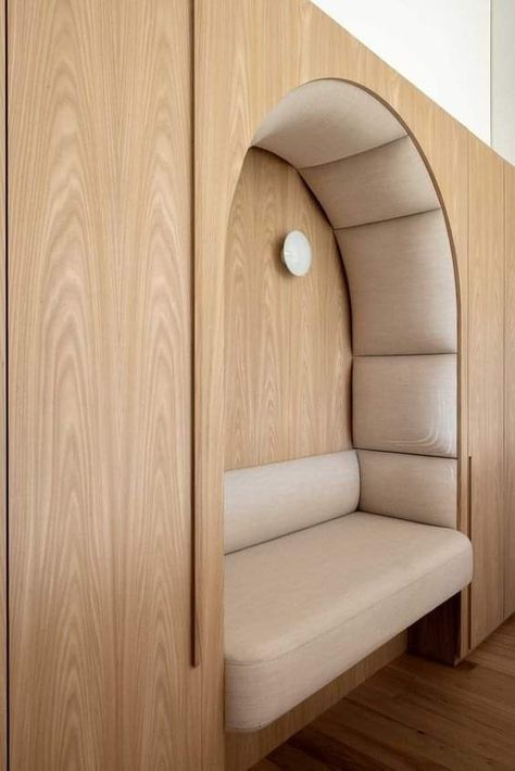 Recessed Bench In Wall, Wall Booth Seating, Wall Bench Design, Built In Furniture Bedroom, Niche Seating Design, Bench Seat Built In, Built In Bench In Bathroom, Built In Nook Seating, Built In Lounge Seating