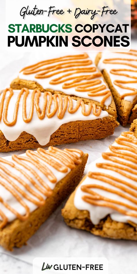 Pumpkin Scones Starbucks, Dairy Free Starbucks, Pumpkin Starbucks, Scones Vegan, Pumpkin Scones Recipe, Gluten Free Scones, Dairy Free Pumpkin, Homemade Scones, Maple Pumpkin