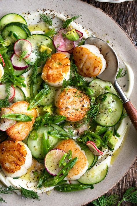 Seared Scallop Salad, Entree Ideas Dinner, Scallop Salad Recipes, Summer Scallops, Seafood Brunch, Scallop Salad, Seafood Salad Recipe, Scallops Salad, The Original Dish