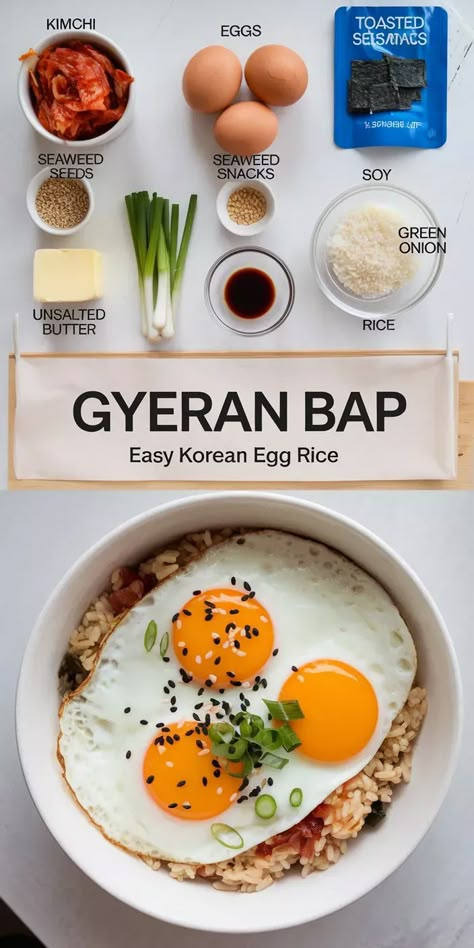 Delicious Korean Egg Rice Recipe – Gyeran Bap Made Easy Gyeran Bap Recipe, Rice Eggs Breakfast, Egg And Rice Breakfast, Korean Breakfast Recipe, Korean Egg Rice, Gyeran Bap, Breakfast Korean, Korean Porridge, Seasoned Eggs