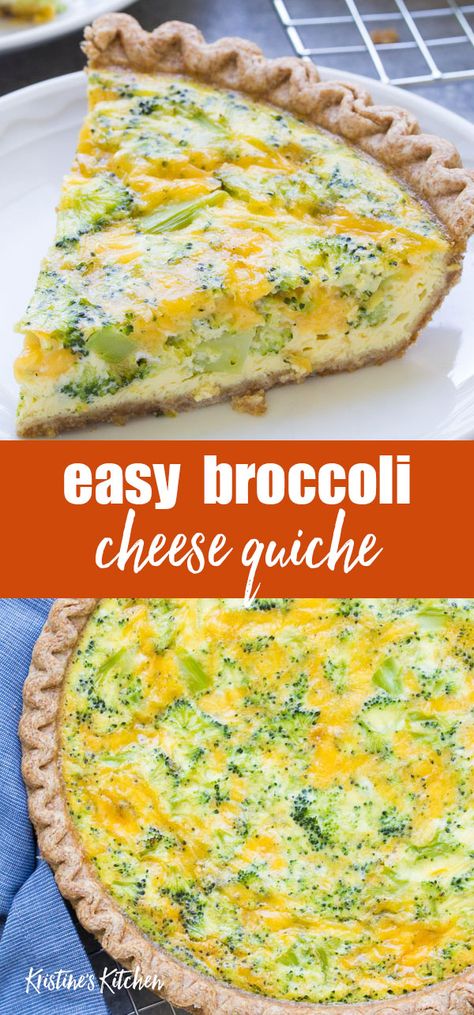 An easy broccoli cheese quiche recipe, made with just 5 ingredients! This vegetarian broccoli cheddar quiche is a family favorite for dinner, breakfast or lunch! Easy Broccoli Quiche, Broccoli Cheese Quiche, Quiche Easy, Broccoli Quiche Recipes, Broccoli Cheddar Quiche, Homemade Quiche, Cheddar Quiche, Cheese Quiche Recipe, Broccoli Quiche