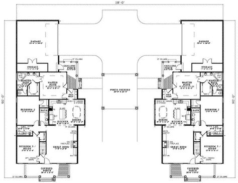 Multigenerational House Plans, Multigenerational House, 6 Bedroom House Plans, 4 Car Garage, Duplex Floor Plans, Co Housing, Duplex Plans, In-law Apartment, Duplex House Plans