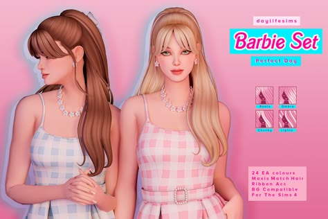 Sims 4 Money Piece Hair, Ts4 Barbie Cc, Daylife Sims, Sims 4 Barbie Cc, Barbie Sims, Cc Packs, Sims 4 Anime, Sims 4 Cc Hair, Pelo Sims