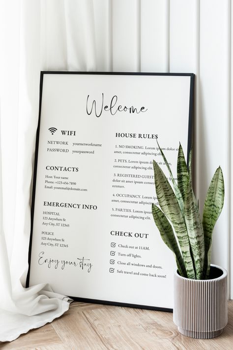 Decorate Airbnb, Airbnb Checklist, Instagram Banners, Arrival Poster, Airbnb Welcome Book Template, Welcome Basket, Unique Living Room, Airbnb Welcome Book, Airbnb House