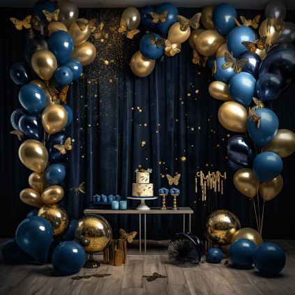 🍨 🍦 🥧 🧁 🍰 🎂 🍮 Starry Starry Night Theme Party, Blue Themed 18th Birthday Party, Blues Party Theme, Dark Blue Bday Theme, Navy Blue And Gold Theme Birthday Party, Navy Gold Birthday Party, Dark Blue And Gold Birthday Decor, Blue Birthday Theme Decorations, Birthday Blue Theme Decoration