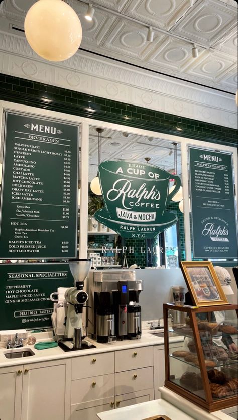 Ralph’s coffee Ralph Lauren Restaurant Chicago, Restaurant In New York City, New York Shops Aesthetic, Cafes In New York City, New York City Restaurants Aesthetic, New York City Coffee Shops, Ralph’s Coffee Nyc, Ralph’s Coffee Aesthetic, Ralph Lauren Coffee Shop