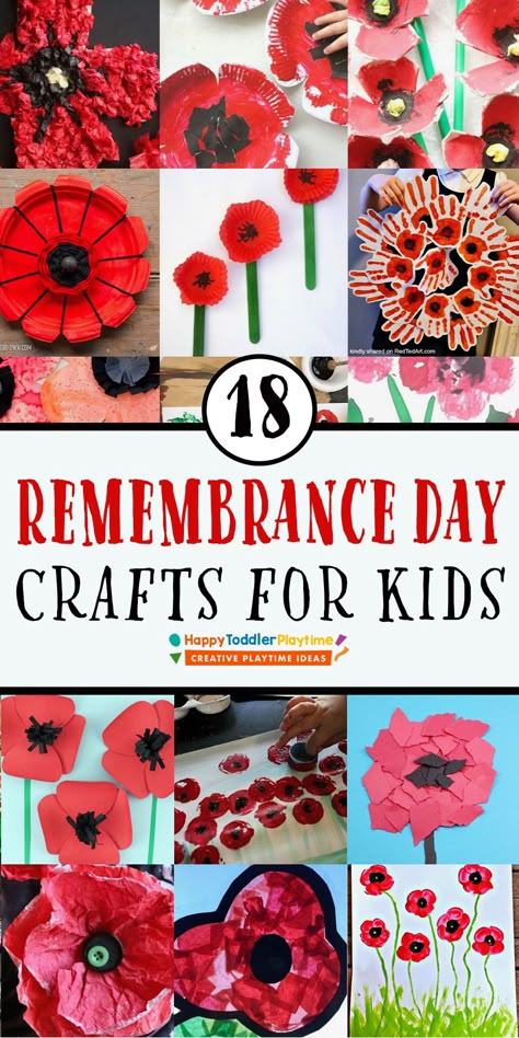 18 Easy Remembrance Day Poppy Crafts - HAPPY TODDLER PLAYTIME Poppy Activities For Toddlers, Anzac Day Craft, Remembrance Day Craft, Rememberence Day, November Preschool Activities, Remembrance Day Crafts, Memorial Day Poppies, Poppy Craft For Kids, Veterans Day Poppy