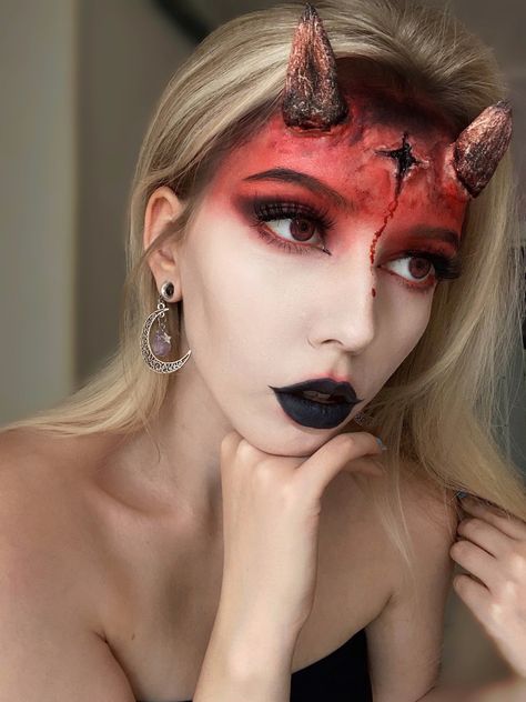 #demon Creepy Demon Makeup, Demon Outfit Halloween, Scary Devil Makeup, Demon Makeup Men, Halloween Costumes Demon, Halloween Demon Makeup, Demon Face Paint, Demon Makeup Halloween, Demon Halloween Makeup